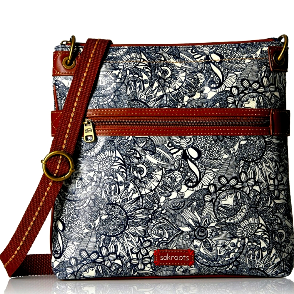 Sakroots Dark Navy Spirit Desert Artist Circle Flat Crossbody Bag -NWT
